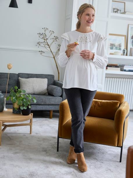Blouse de grossesse brodée gaze de coton et viscose écru - vertbaudet enfant 