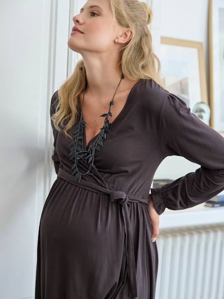 Short Wrapover Dress in Jersey Knit, Maternity & Nursing Special chocolate - vertbaudet enfant 
