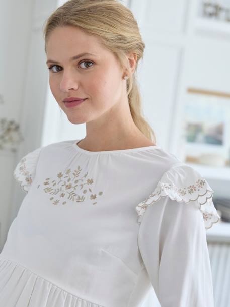 Embroidered Blouse in Cotton Gauze & Viscose for Maternity ecru - vertbaudet enfant 