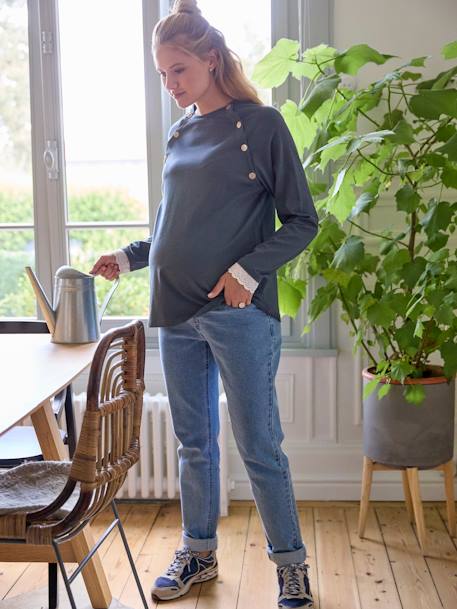 Dual Fabric Top, Maternity & Nursing petrol blue - vertbaudet enfant 