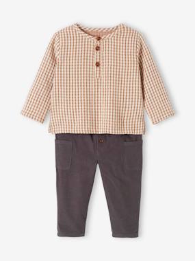 -Gingham Shirt + Corduroy Trousers Outfit for Babies