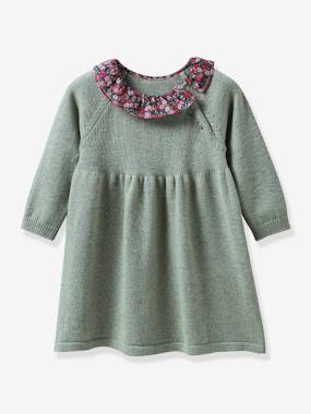 Baby-Knitted Dress, Collar in Liberty® Fabric by CYRILLUS for Babies