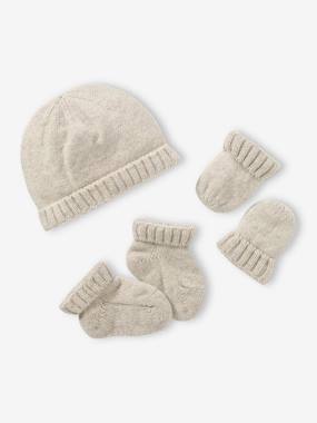 Baby-Knitted Beanie + Mittens + Booties Set for Newborn Babies