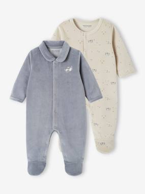 Baby-Pack of 2 Sleepsuits in Velour for Newborn Babies