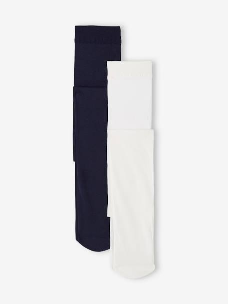Pack of 2 Pairs of Plain Tights for Girls navy blue - vertbaudet enfant 