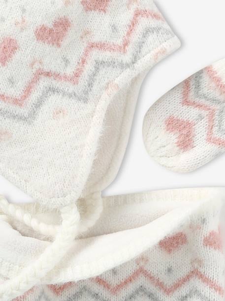 Fluffy Jacquard Knit Beanie + Snood + Mittens Set for Baby Girls ecru - vertbaudet enfant 