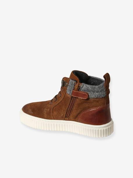 High Top Leather Trainers with Laces & Zip, for Children brown - vertbaudet enfant 