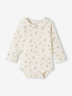 Baby-Bodysuits-Floral Progressive Bodysuit with Peter Pan Collar for Babies