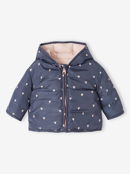 Reversible Padded Jacket for Babies PURPLE MEDIUM SOLID WITH DESIG+slate blue - vertbaudet enfant 