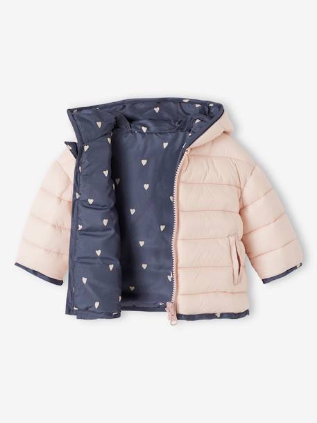 Reversible Padded Jacket for Babies PURPLE MEDIUM SOLID WITH DESIG+slate blue - vertbaudet enfant 
