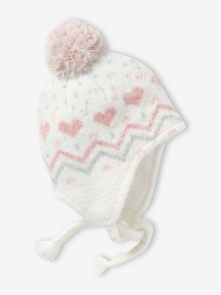Fluffy Jacquard Knit Beanie + Snood + Mittens Set for Baby Girls ecru - vertbaudet enfant 