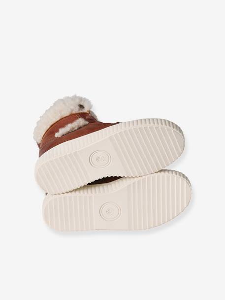 High Top Leather Trainers with Faux Fur for Girls brown - vertbaudet enfant 