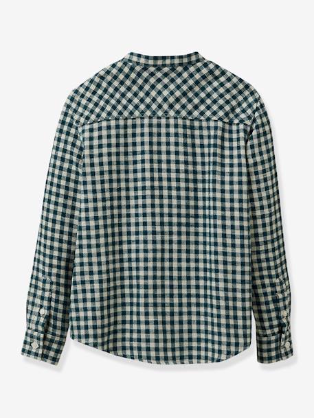 Gingham Shirt with Mandarin Collar for Boys, by Cyrillus chequered green - vertbaudet enfant 