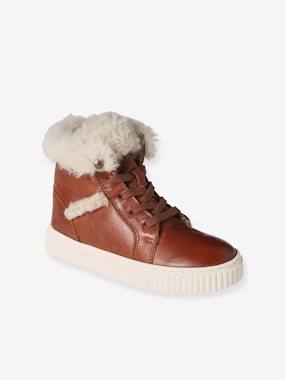 Shoes-Girls Footwear-High Top Leather Trainers with Faux Fur for Girls