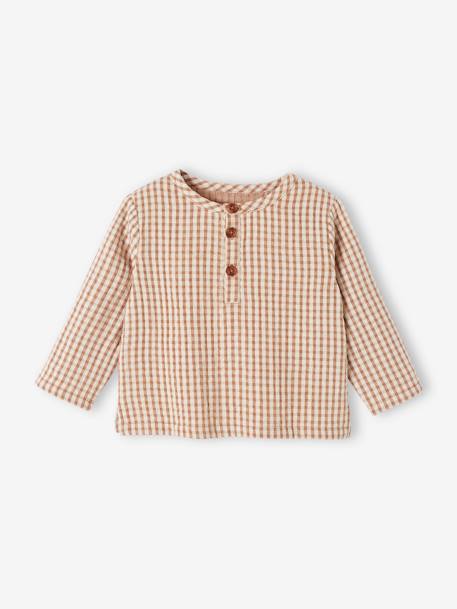 Gingham Shirt + Corduroy Trousers Outfit for Babies chequered brown - vertbaudet enfant 