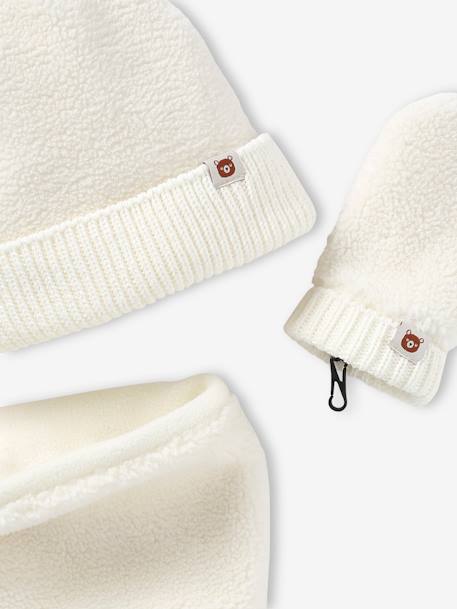 Ensemble 'Bear Mood' bébé garçon bonnet + snood + moufles en sherpa écru - vertbaudet enfant 