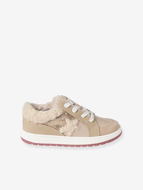 Furry Trainers with Laces & Zips for Girls beige - vertbaudet enfant 