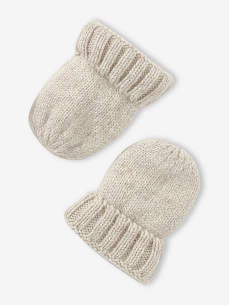 Knitted Beanie + Mittens + Booties Set for Newborn Babies hazel+marl beige - vertbaudet enfant 