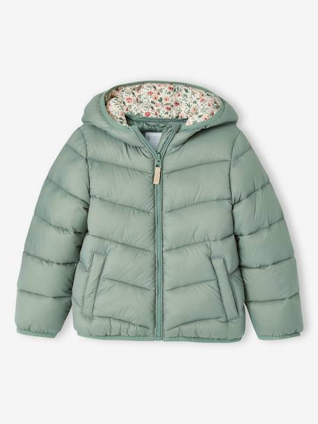 Lightweight Hooded Jacket for Girls lichen+mustard+sky blue - vertbaudet enfant 