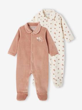 Pack of 2 Sleepsuits in Velour for Newborn Babies  - vertbaudet enfant