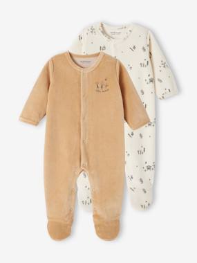 Baby-Pyjamas & Sleepsuits-Pack of 2 Sleepsuits in Velour for Newborn Babies