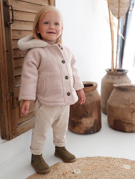 Woollen Coat Lined in Faux Fur for Babies rose - vertbaudet enfant 
