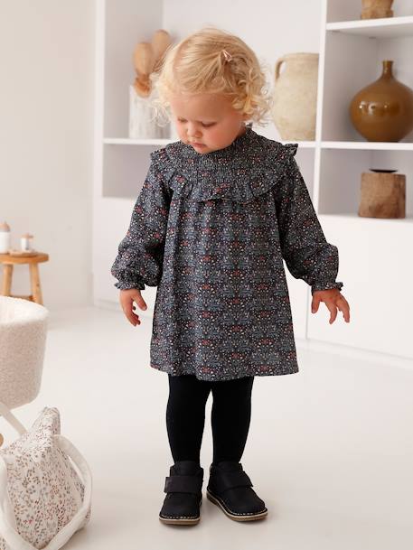 Smocked Dress with Ruffle for Babies slate blue - vertbaudet enfant 