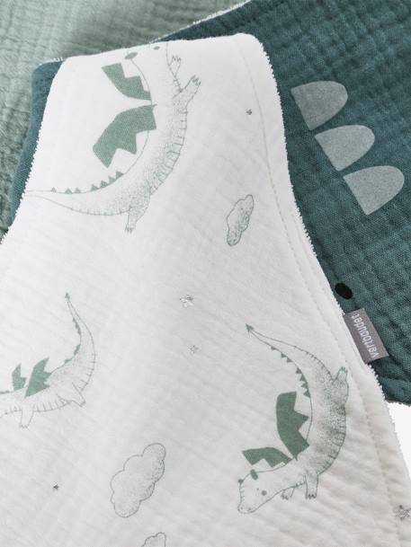 Lot 3 bavoirs bandanas en gaze de coton beige imprimé+BLANC+bleu grisé+cappuccino+écru+lot renard+lot vert panda+rose pâle+vert sauge - vertbaudet enfant 