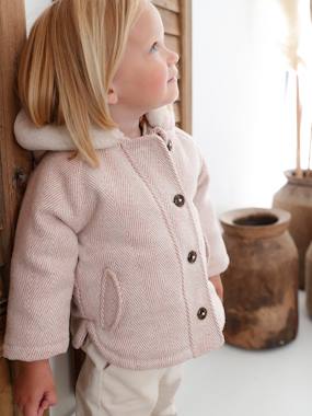 -Woollen Coat Lined in Faux Fur for Babies