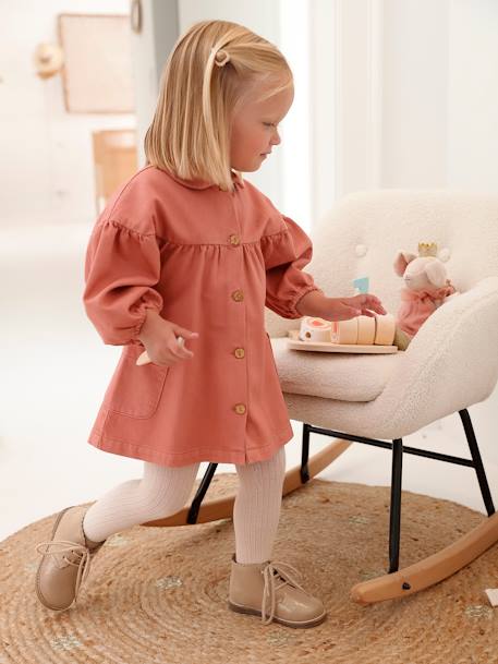 Twill Dress with Peter Pan Collar for Babies rose - vertbaudet enfant 