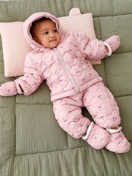 Pramsuit with Mittens & Booties for Babies, 2-in-1 mauve - vertbaudet enfant 