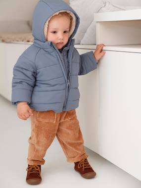 -Padded Jacket with Removable Lined Hood for Babies
