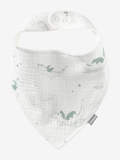 Lot 3 bavoirs bandanas en gaze de coton beige imprimé+BLANC+bleu grisé+cappuccino+écru+lot renard+lot vert panda+rose pâle+vert sauge - vertbaudet enfant 