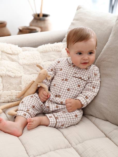 Striped Cotton Sleepsuit with Front Fastening for Baby Boys beige - vertbaudet enfant 