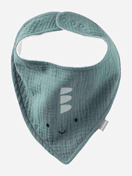 Lot 3 bavoirs bandanas en gaze de coton beige imprimé+BLANC+bleu grisé+cappuccino+écru+lot renard+lot vert panda+rose pâle+vert sauge - vertbaudet enfant 