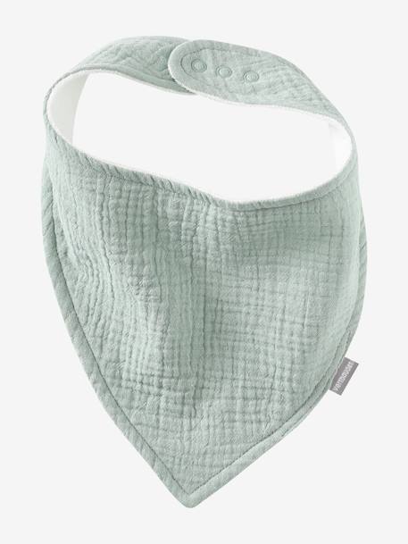 Lot 3 bavoirs bandanas en gaze de coton beige imprimé+BLANC+bleu grisé+cappuccino+écru+lot renard+lot vert panda+rose pâle+vert sauge - vertbaudet enfant 