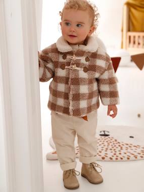 Baby-Outerwear-Coats-Chequered Coat in Faux Fur for Babies
