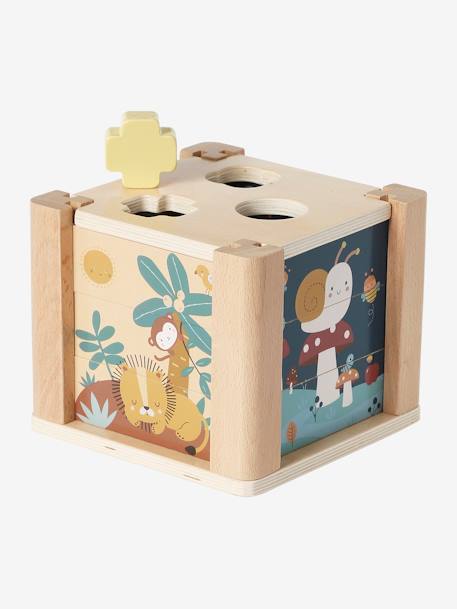 2-in-1 Activity Cube in FSC® Wood: Puzzles & Shapes to Sort & Fit green - vertbaudet enfant 