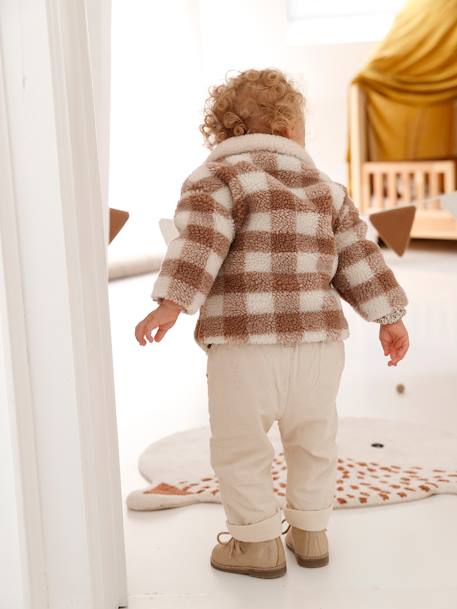 Manteau en fausse fourrure bébé à carreaux carreaux beige - vertbaudet enfant 
