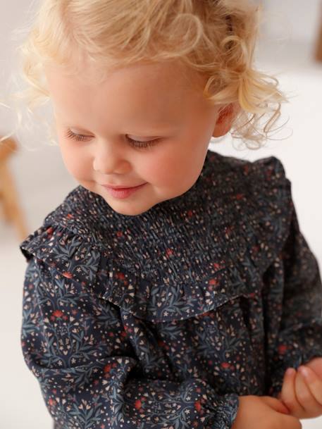 Smocked Dress with Ruffle for Babies slate blue - vertbaudet enfant 
