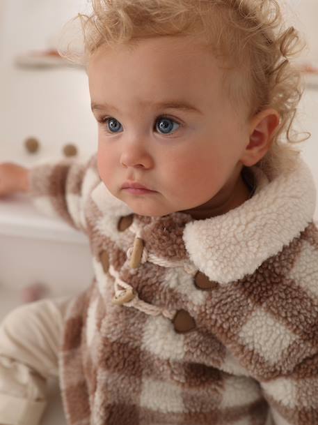 Chequered Coat in Faux Fur for Babies chequered beige - vertbaudet enfant 
