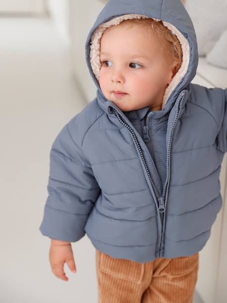 Doudoune avec capuche doublée amovible bébé - bleu grisé, Bébé