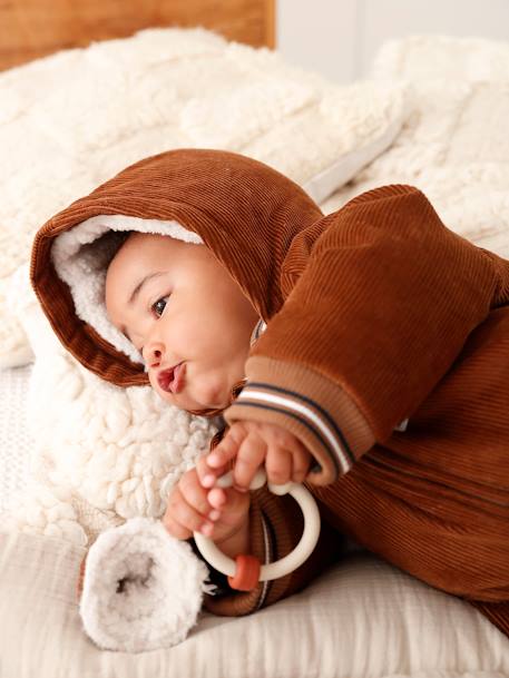 Combi-pilote en velours côtelé bébé avec pieds et moufles détachables beige - vertbaudet enfant 