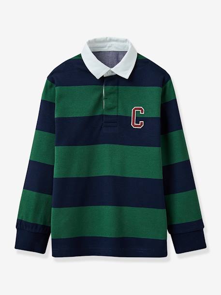Striped Rugby Polo Shirt in Organic Cotton for Boys, by CYRILLUS striped green - vertbaudet enfant 