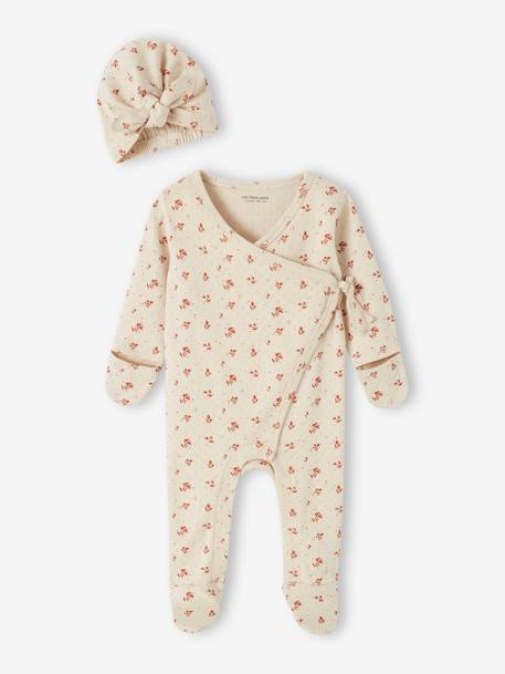 Jumpsuit in Pointelle Knit with Matching Beanie for Babies pearly grey - vertbaudet enfant 
