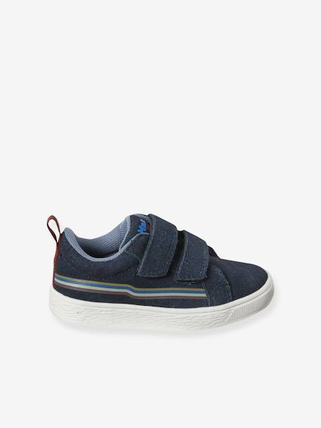 Leather Trainers with Hook-and-Loop Straps for Children, Designed for Autonomy navy blue - vertbaudet enfant 