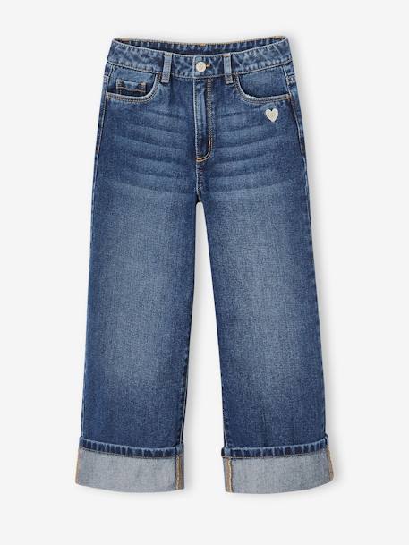 Wide-Leg Jeans with Turn-Up, for Girls stone - vertbaudet enfant 