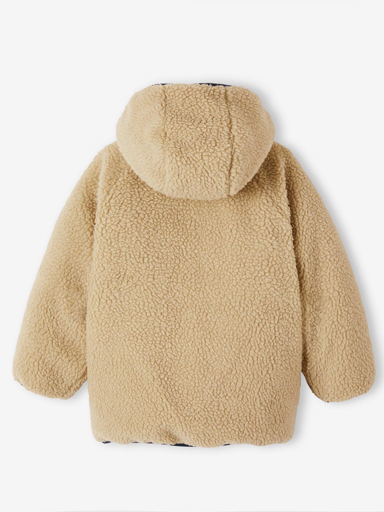 Reversible Hooded Jacket, Padded & in Sherpa, for Boys - fir green