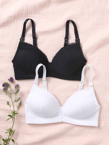 Pack of 2 Padded Bras in Organic Cotton & Lace, Maternity & Nursing Special  - black, Maternity