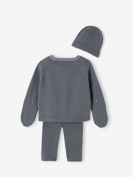 Ensemble en tricot bébé cardigan + legging + bonnet gris ardoise+mauve - vertbaudet enfant 